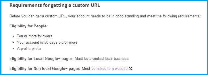 Google+ custom URL criteria 
