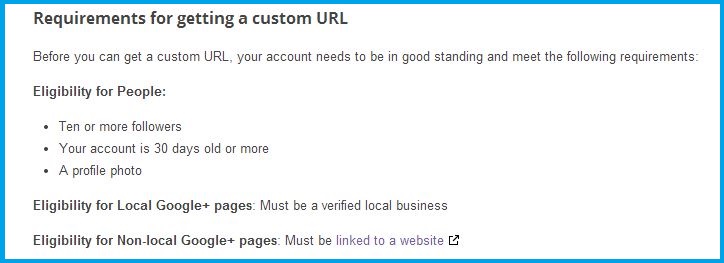 Google+ custom URL criteria