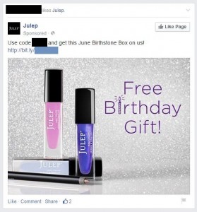 Birthday offer targetted Facebook ad